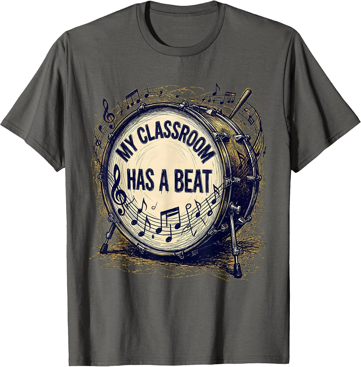 Men's My Classroom Has a Beat Music Teacher Design T-Shirt - Asphalt Grey