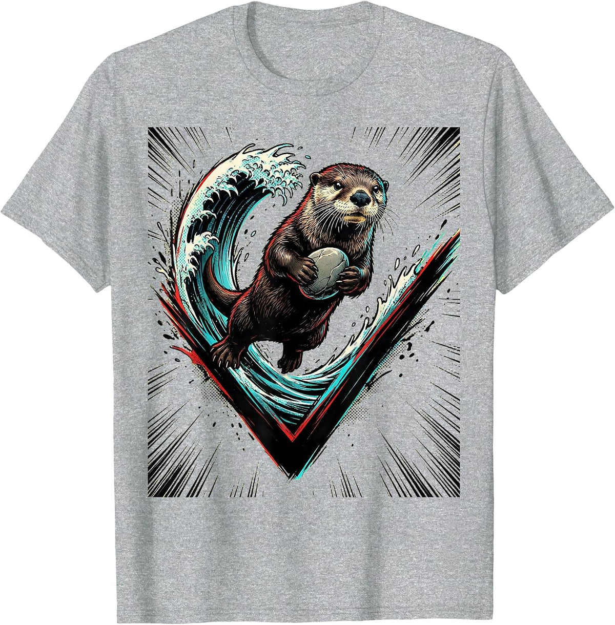 Men's Playful Sea Otter Comic Book Otter Lover Gift T-Shirt - Heather Grey