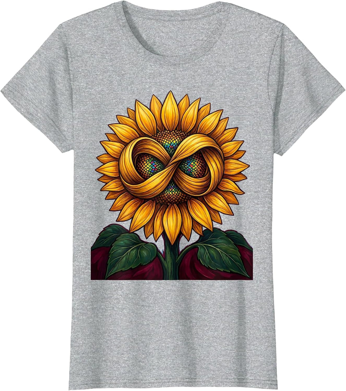 Women's Autism Awareness Sunflower Infinity Symbol Design T-Shirt - Heather Grey