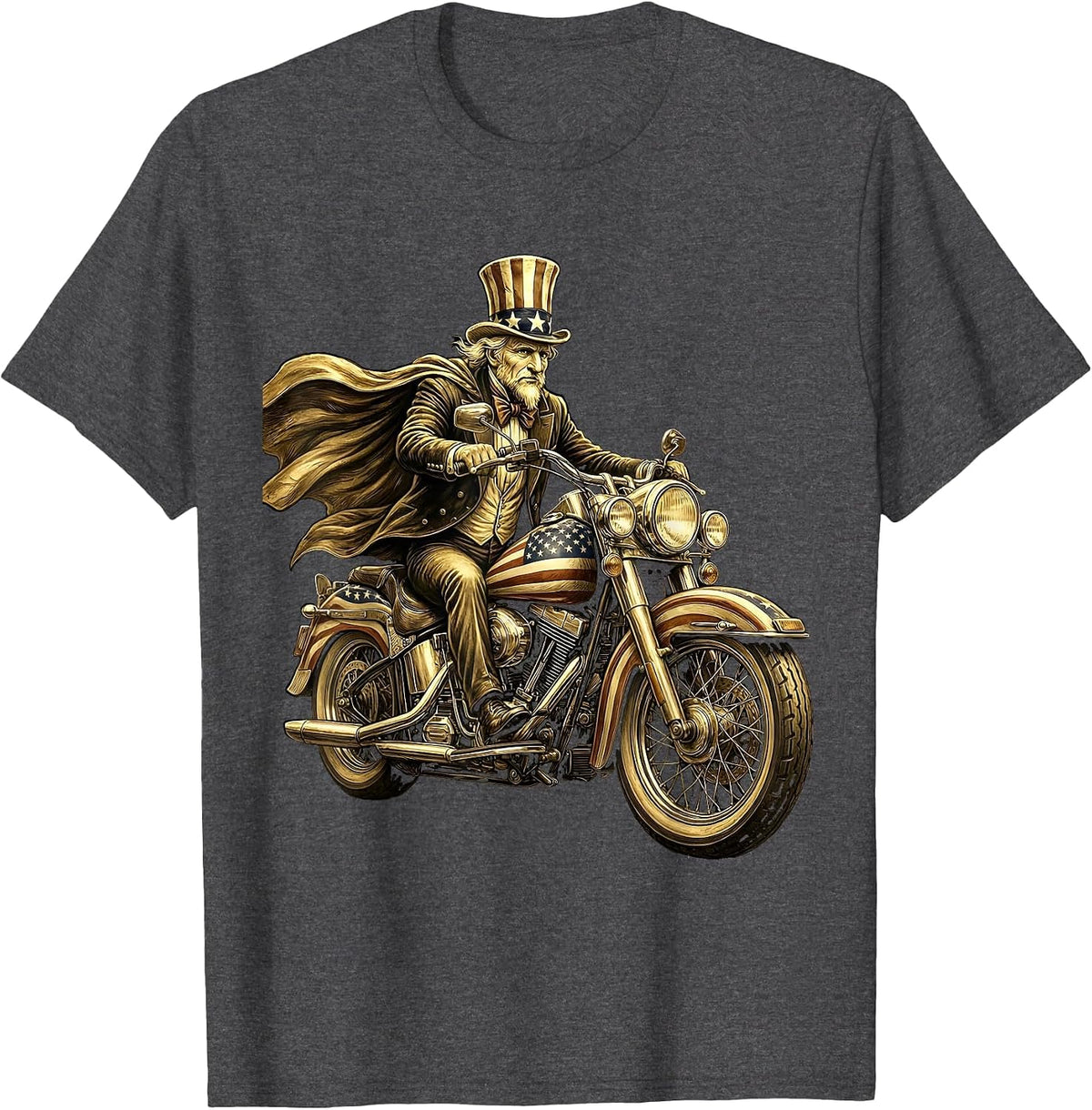 Men's Vintage Motorcycle American Flag Patriotic Graphic T-Shirt - Dark Heather Grey