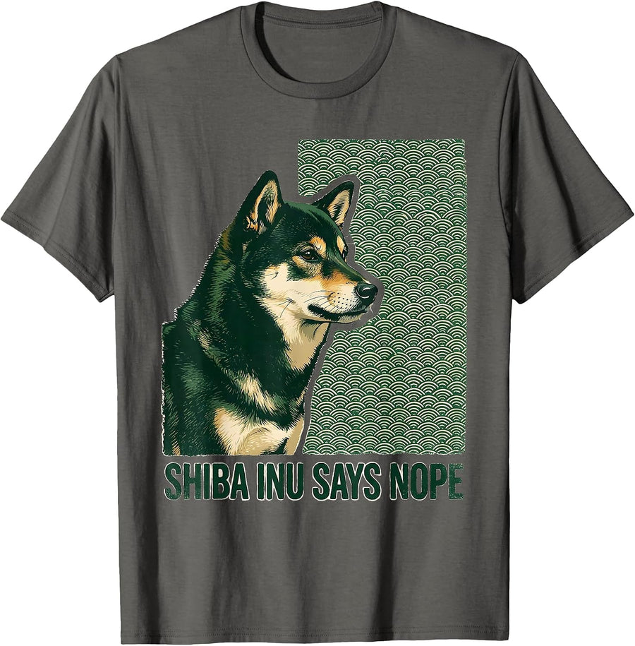 Shiba Inu Says Nope Cute Kawaii Anime Dog Lover Gift T-Shirt - Asphalt Grey