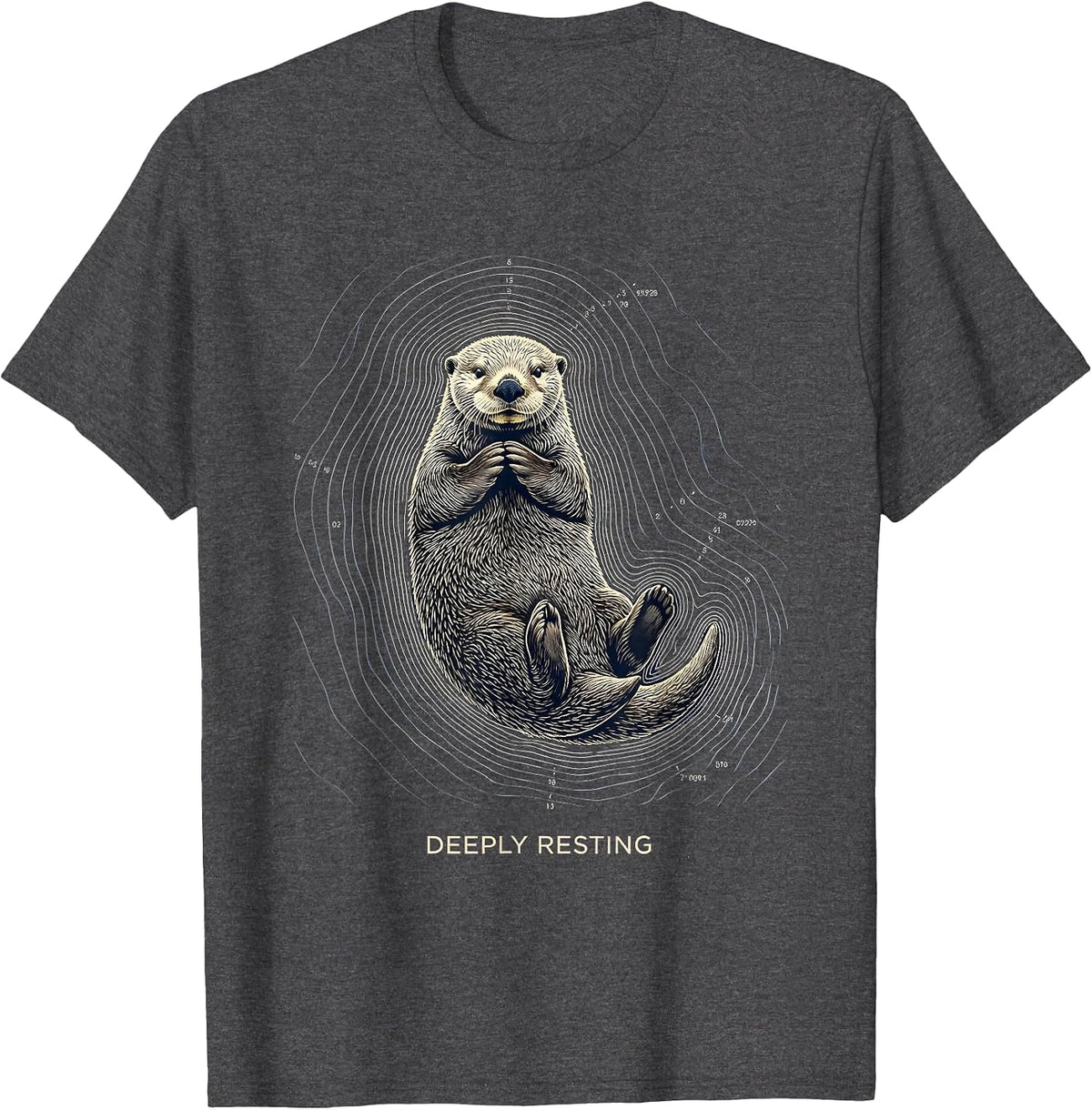 Men's Deeply Resting Topographic Contour Sea Otter Animal Lover T-Shirt - Dark Heather Grey