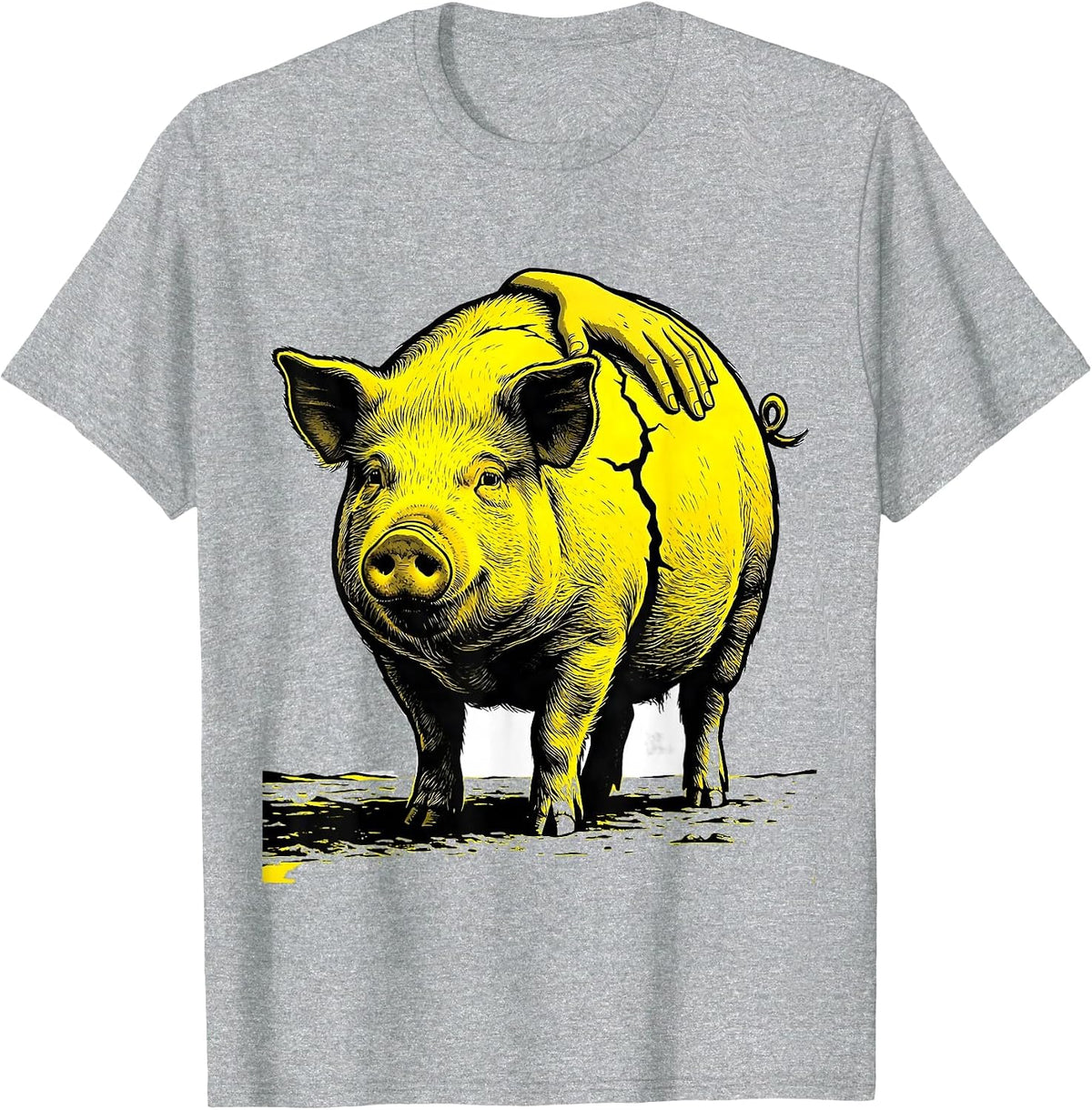 Men's Oversized Pig Stencil Farm Animal Lover Gift T-Shirt - Heather Grey