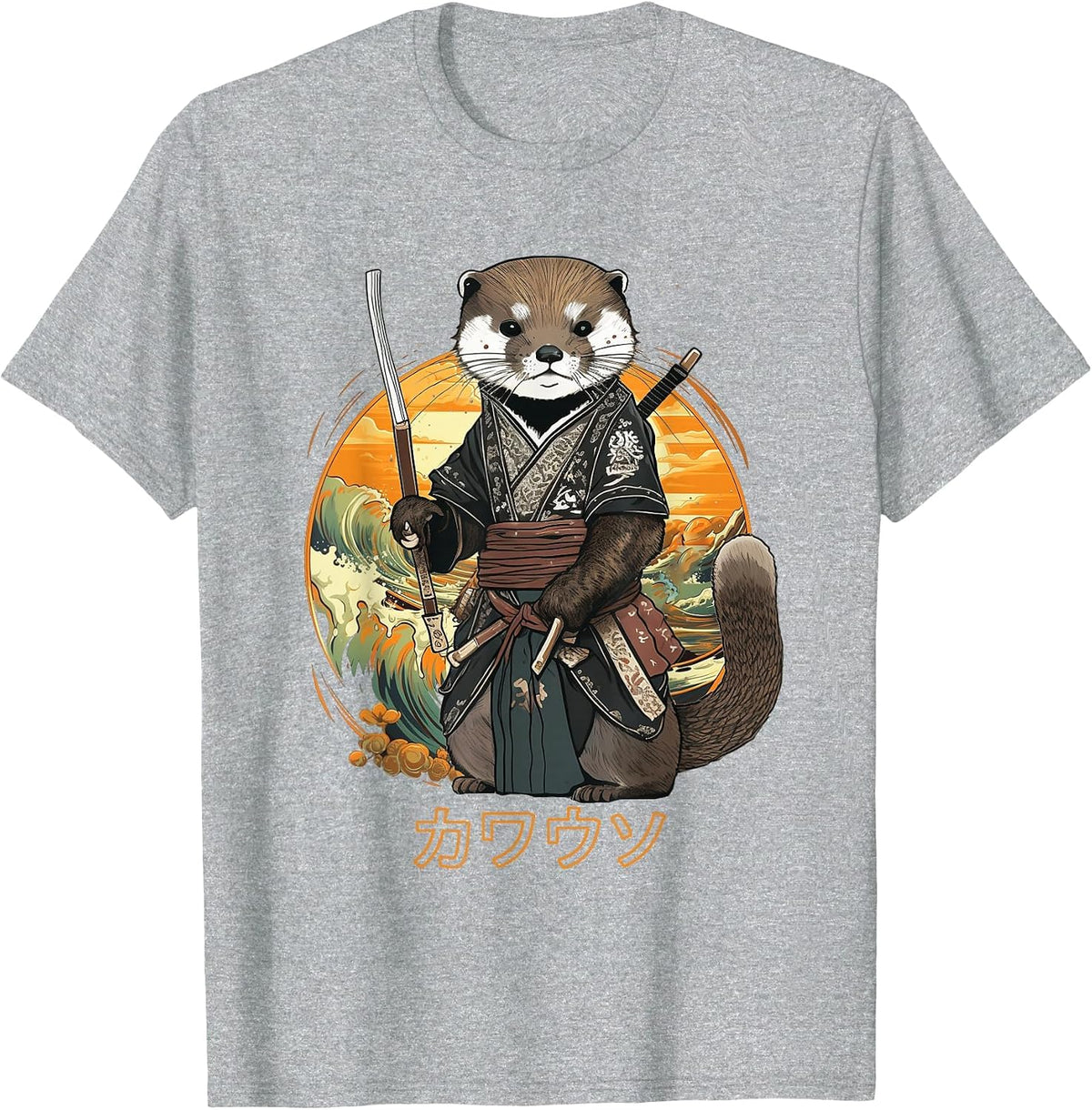 Samurai Otter Japan Animal Japanese Ninja Sea Otter Lover T-Shirt - Heather Grey