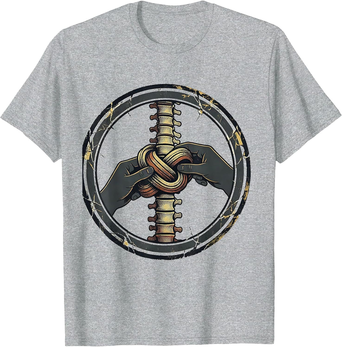Men's Vertebral Knot Wellness Worker Humor Distressed T-Shirt - Heather Grey