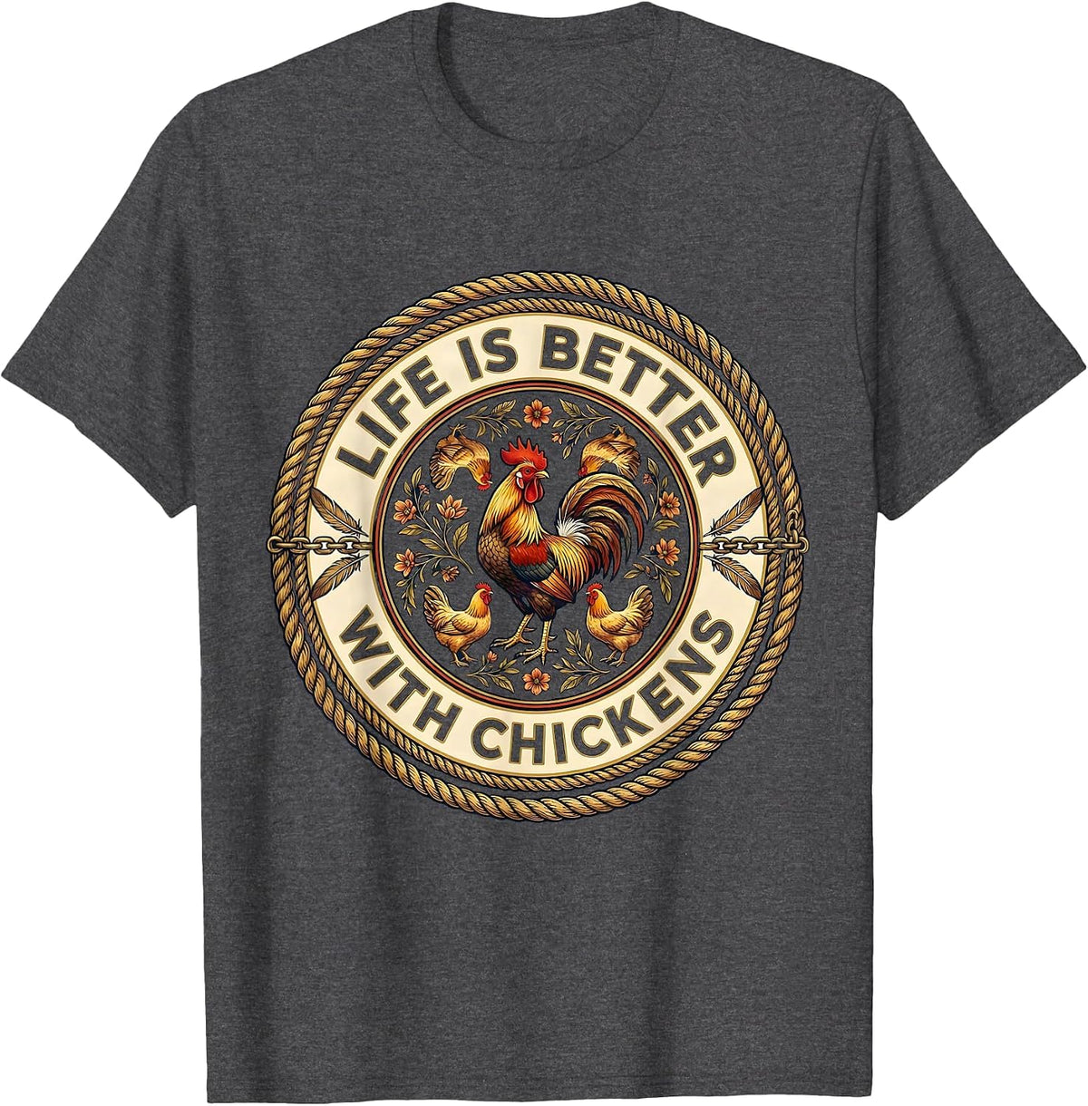 Men's Life Is Better With Chickens Funny Farm Design T-Shirt - Dark Heather Grey