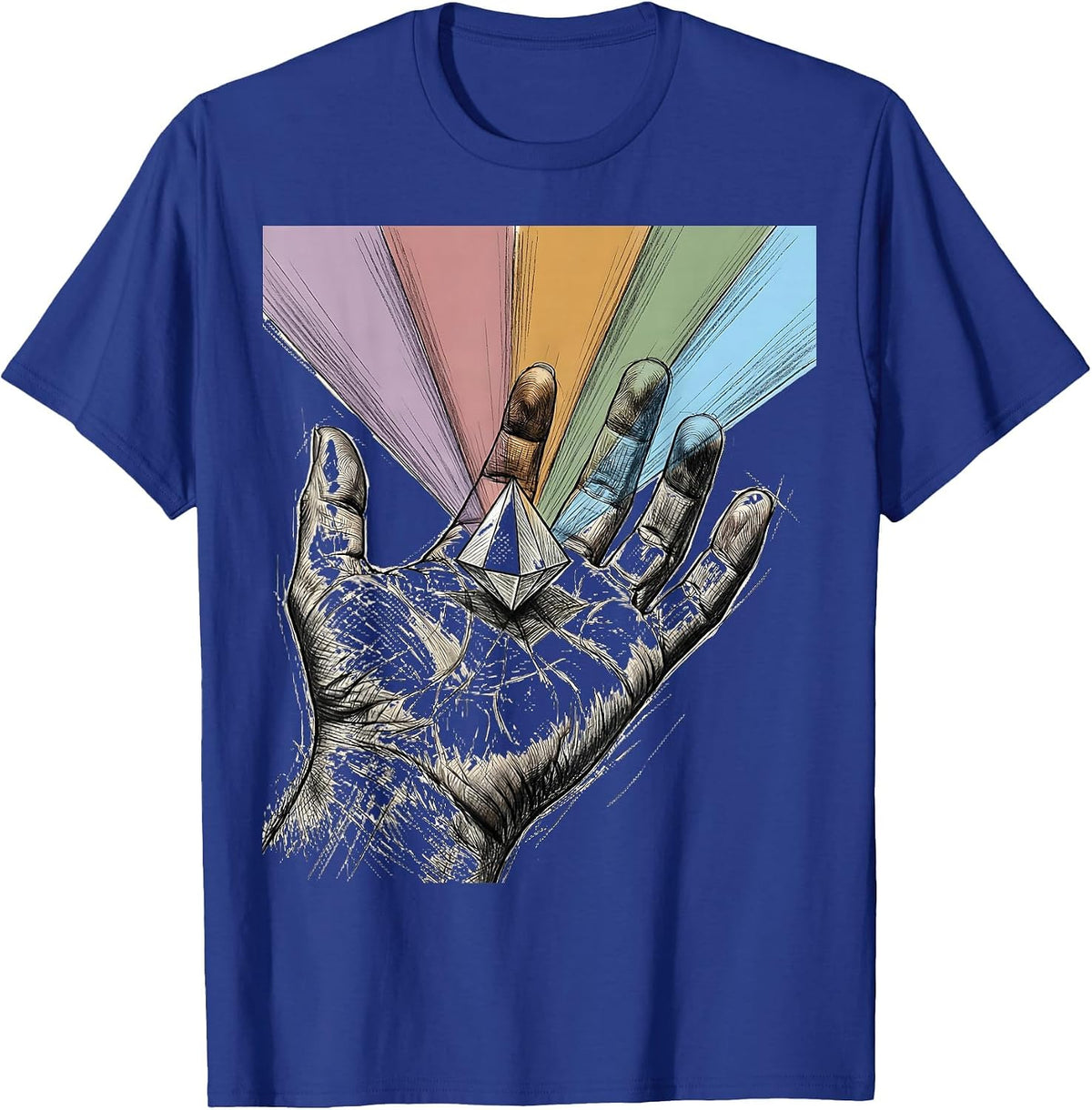 Autism Awareness Crystal Prism Spectrum Hand Art T-Shirt - Royal Blue
