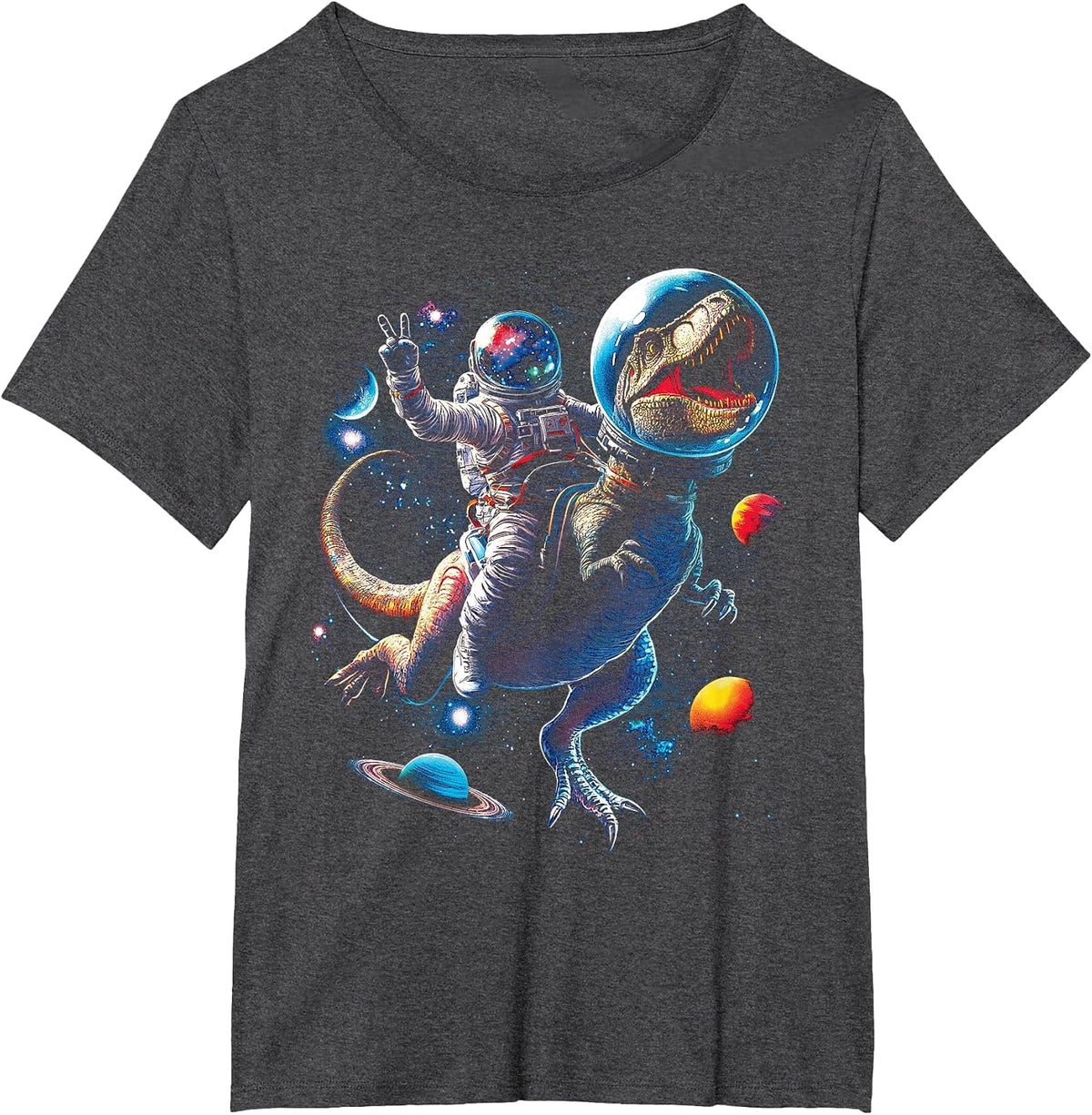 Astronaut Dinosaur T Rex Outer Space Science Galaxy Universe T-Shirt - Dark Heather Grey