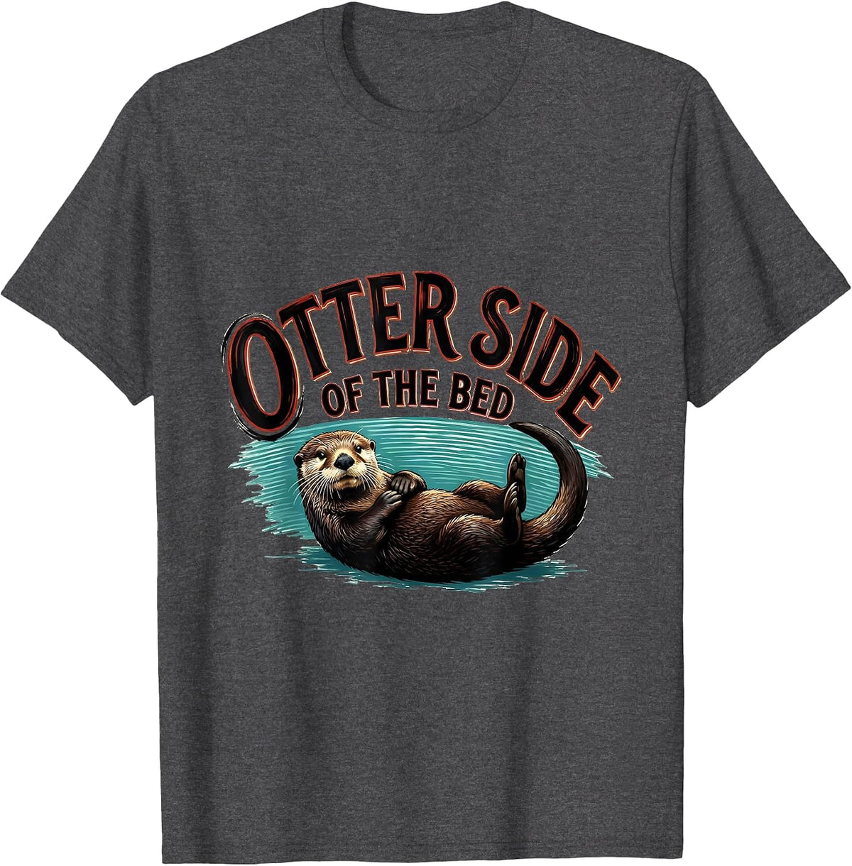 Men's Otter Side Of The Bed Funny Otter Lover Nature Humor Gift T-Shirt - Dark Heather Grey