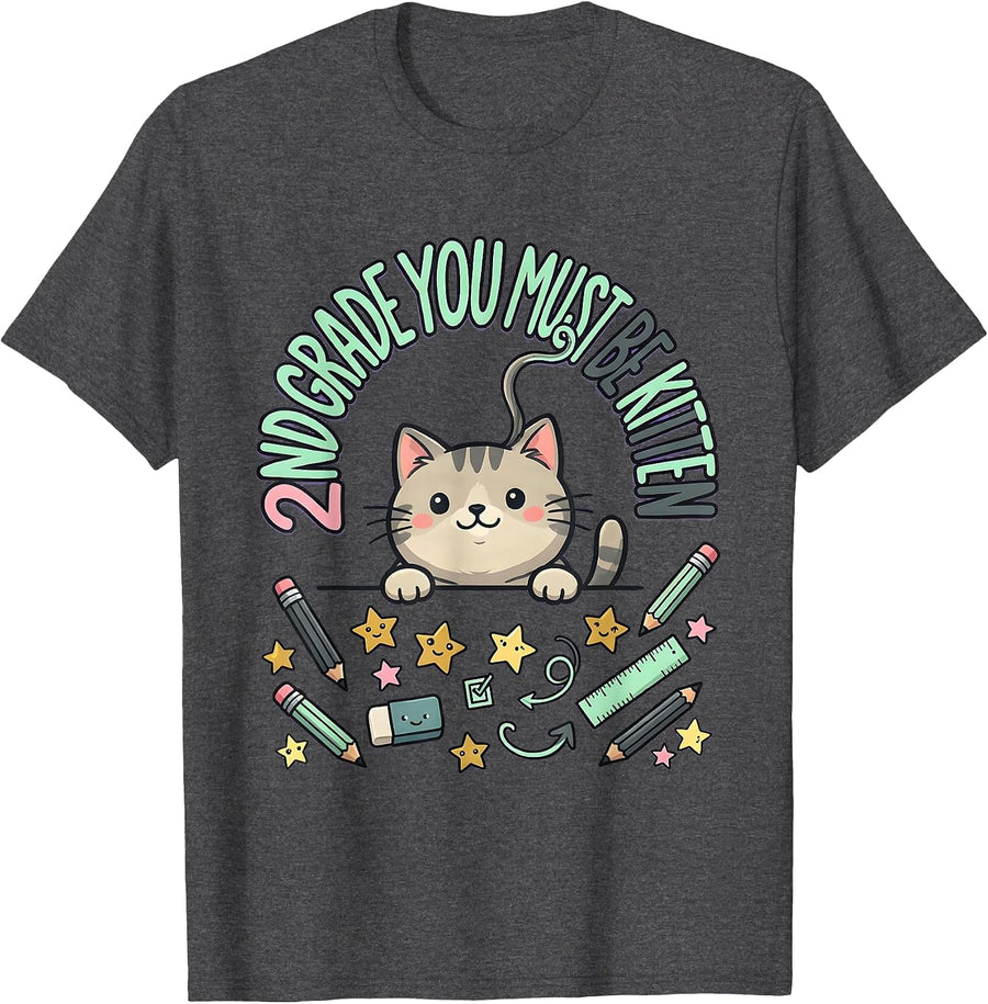 Men's 2nd Grade You Must Be Kitten Kawaii Back To School Girls T-Shirt - Dark Heather Grey