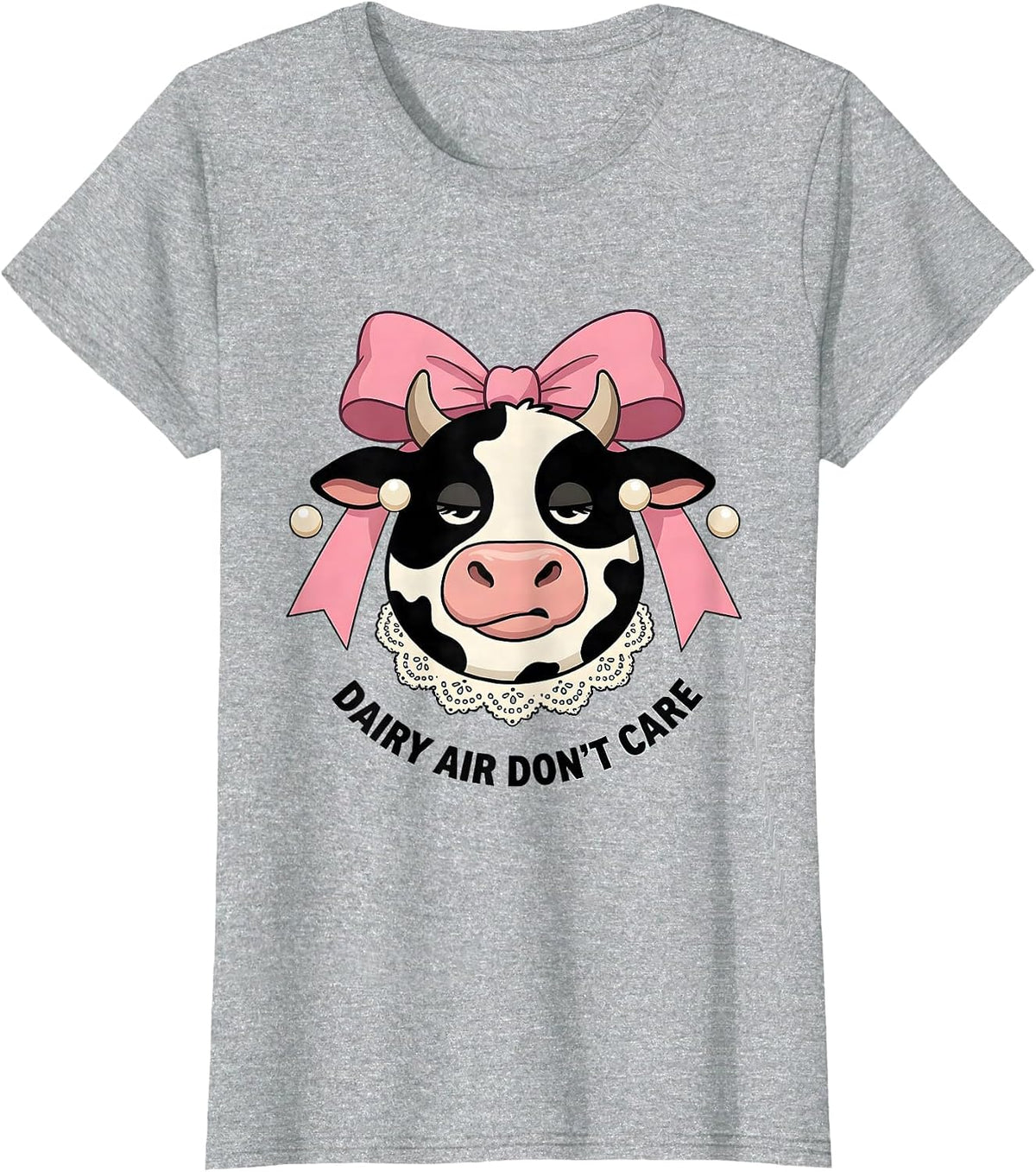 Dairy Air Don't Care Funny Cow Design T-Shirt - Heather Grey