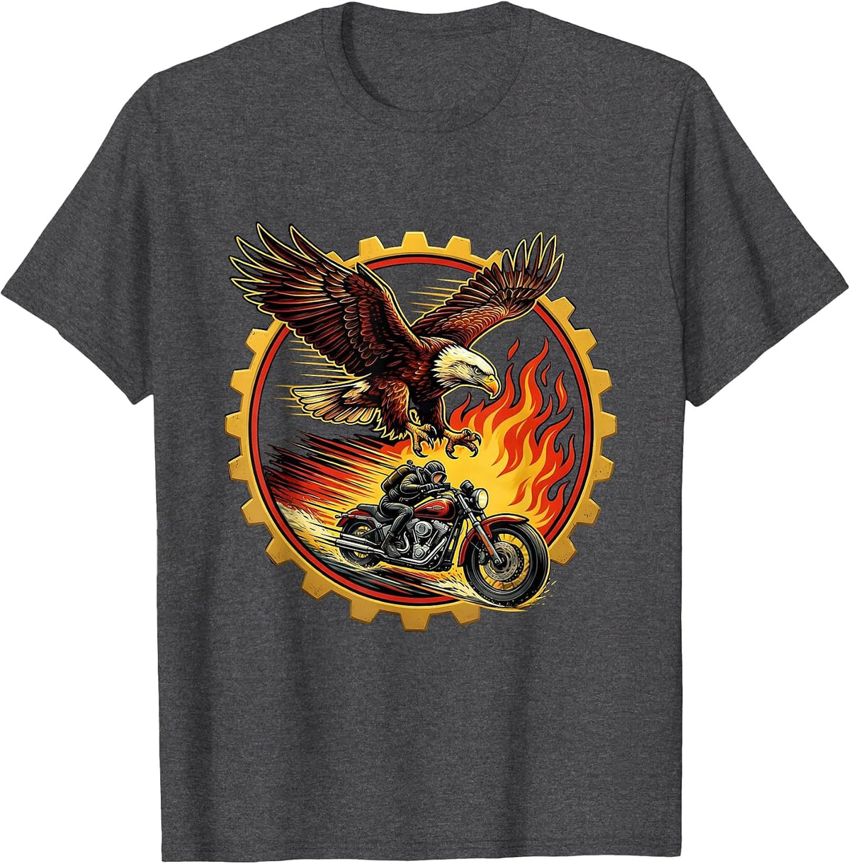 Men's Hawk Dive Bobber Motorcycle Biker Graphic T-Shirt - Dark Heather Grey