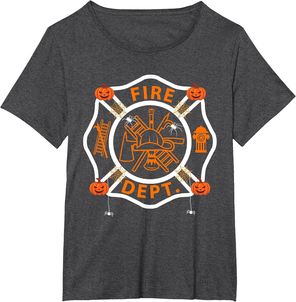 Halloween Firefighter Fireman Fire Dept Department Pumpkin T-Shirt - Dark Heather Grey