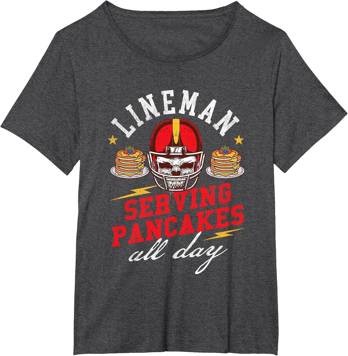 Lineman Serving Pancakes All Day - Football Player Sports T-Shirt - Dark Heather Grey