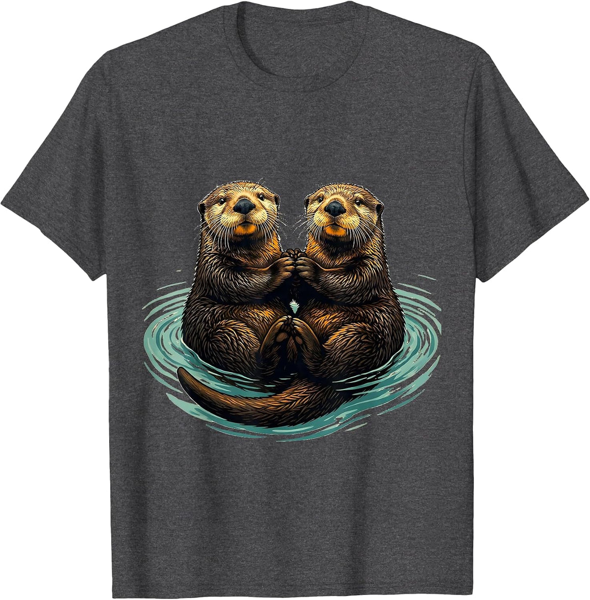 Sea Otter Pair Funny Otter Lover Gift T-Shirt - Dark Heather Grey