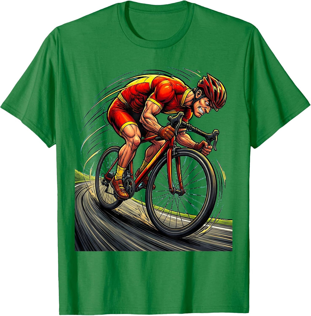 Men's Cyclist Cornering Hard Graphic Design T-Shirt - Kelly Green