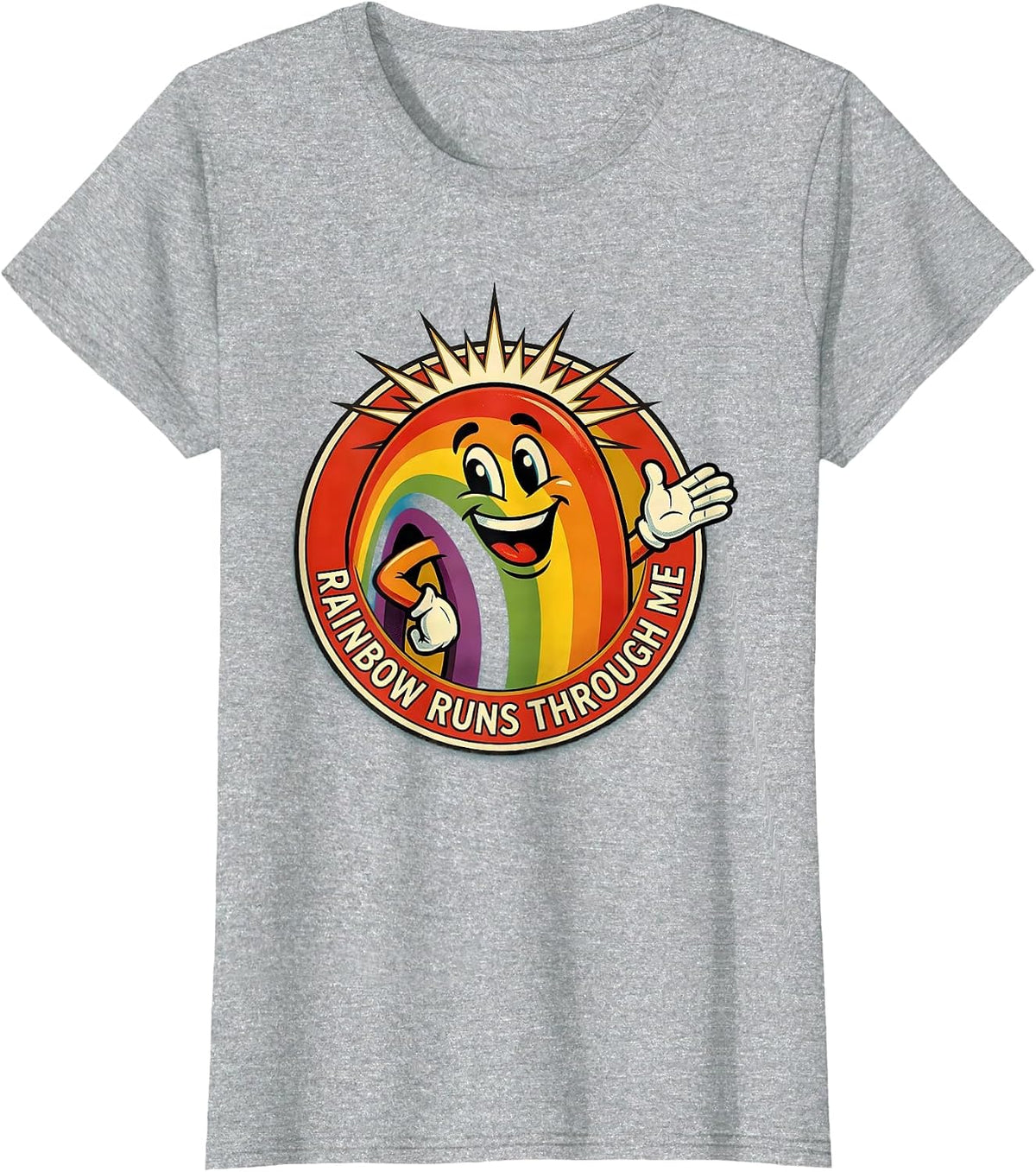 Rainbow Runs Through Me Pride Graphic Design T-Shirt - Heather Grey
