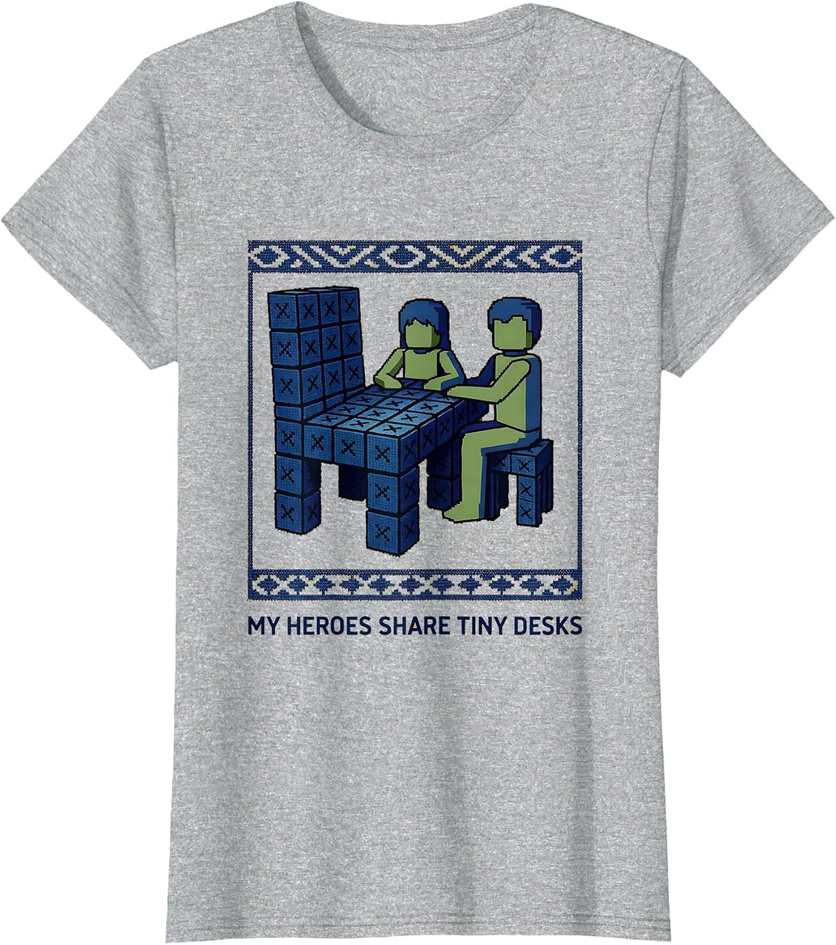 My Heroes Share Tiny Desks Funny Teacher Superhero Cross T-Shirt - Heather Grey