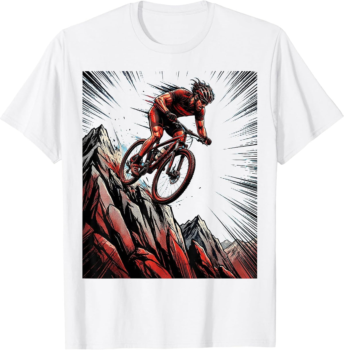 Men's Cyclist Cresting Mountain Summit Graphic T-Shirt - White