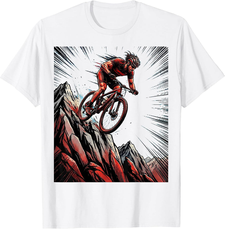 Men's Cyclist Cresting Mountain Summit Graphic T-Shirt - White