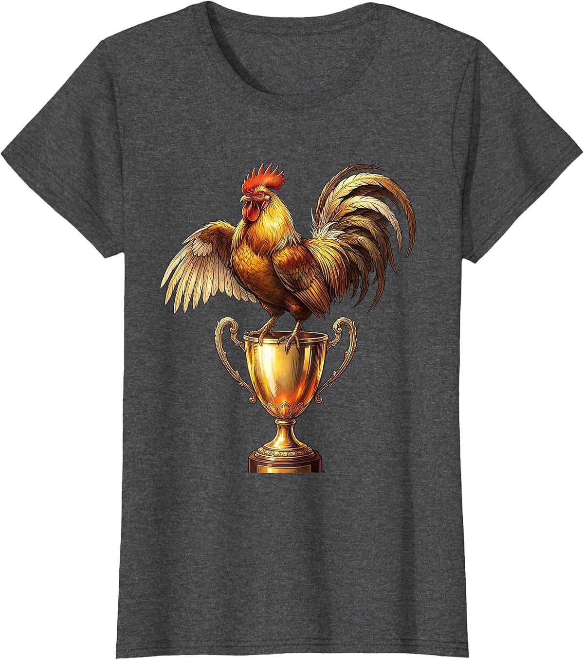 Women's Champion Chicken Perched on Trophy Cup T-Shirt - Dark Heather Grey
