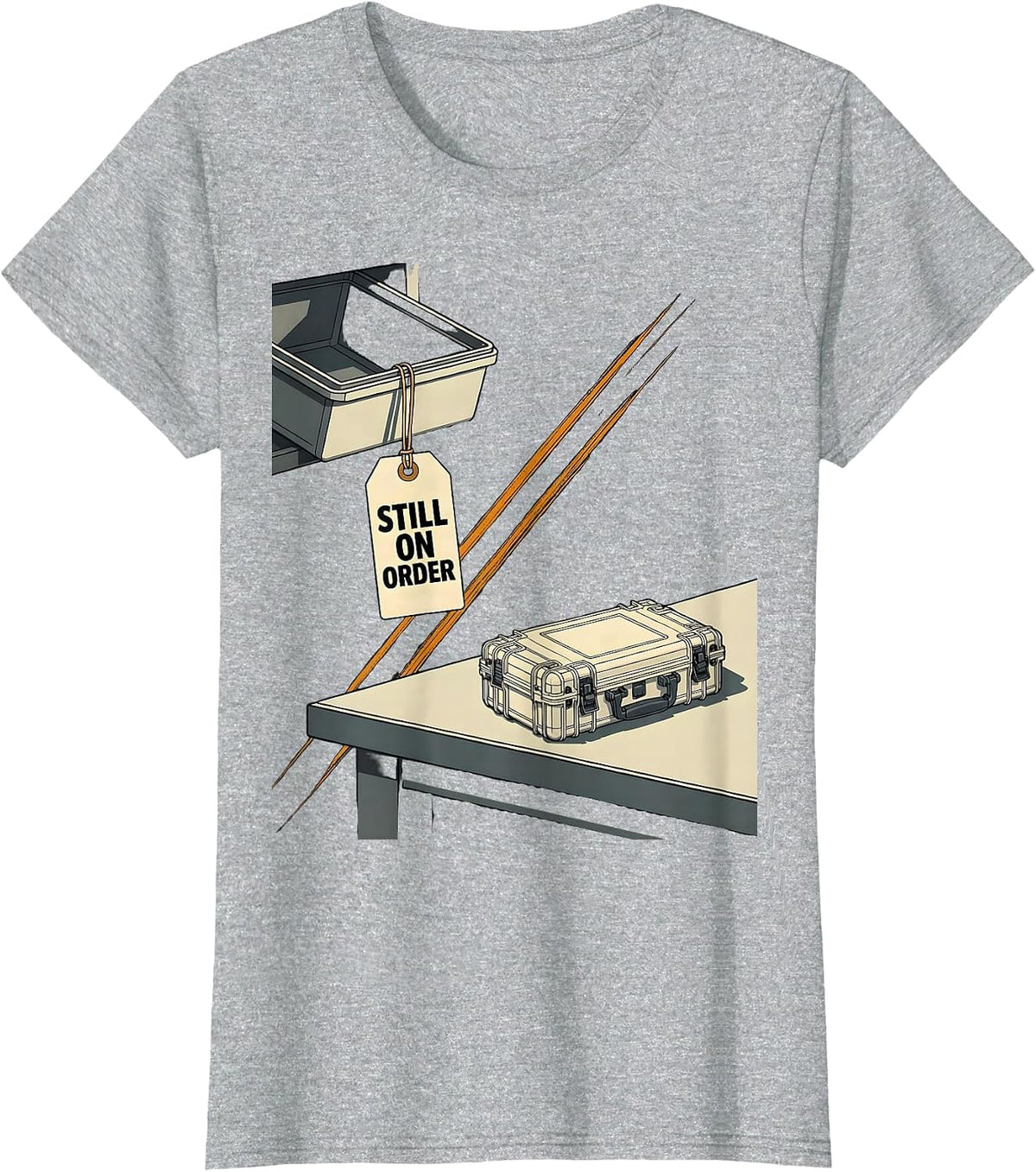 Still On Order Editorial Conceptual Auto Mechanic Waiting on T-Shirt - Heather Grey