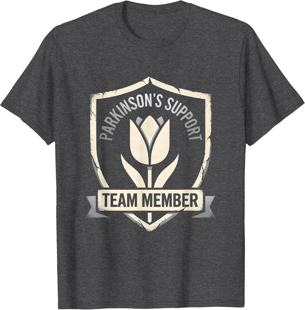 Parkinson's Support Team Member Awareness Support Ribbon T-Shirt - Dark Heather Grey