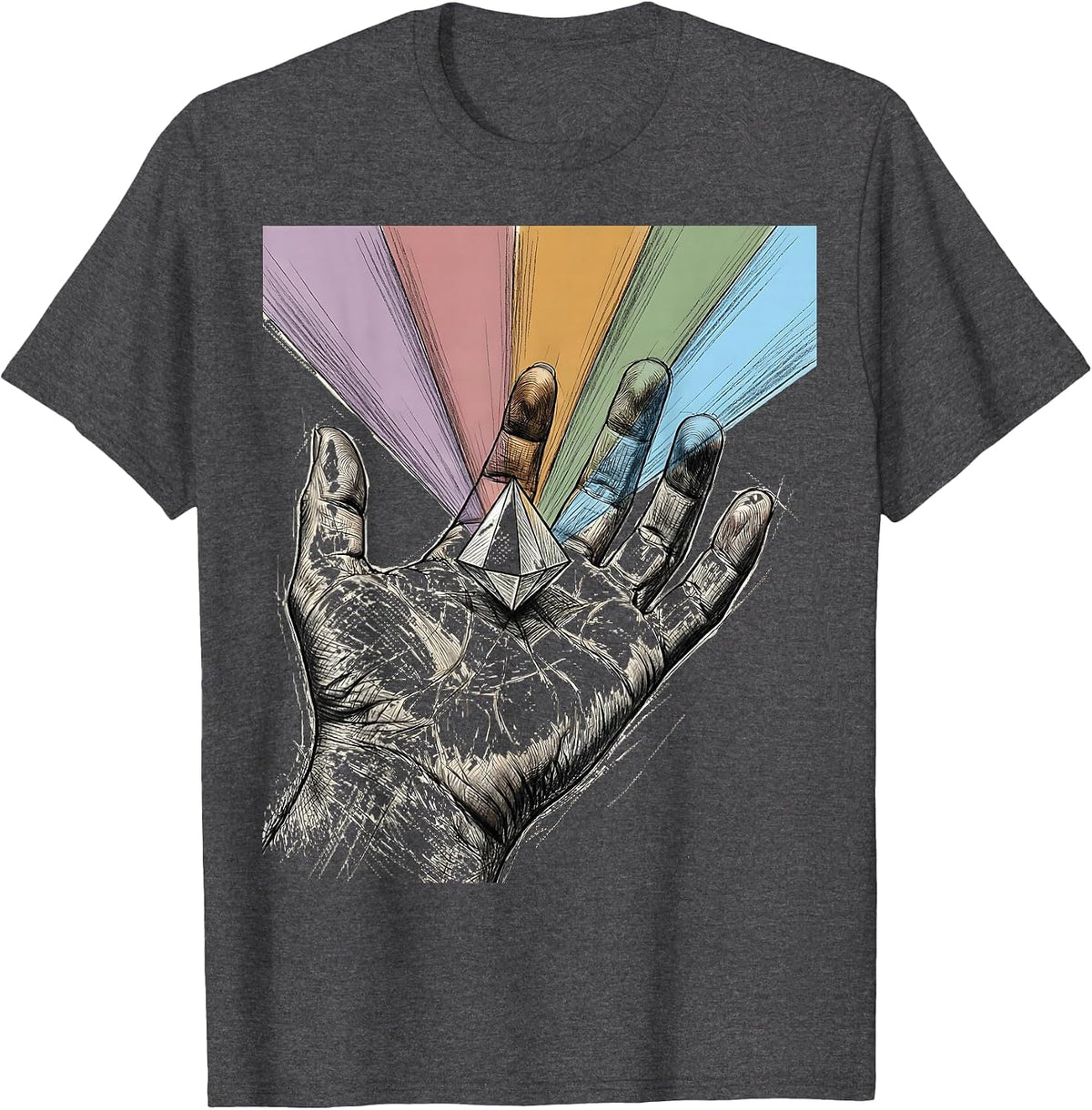 Autism Awareness Crystal Prism Spectrum Hand Art T-Shirt - Dark Heather Grey