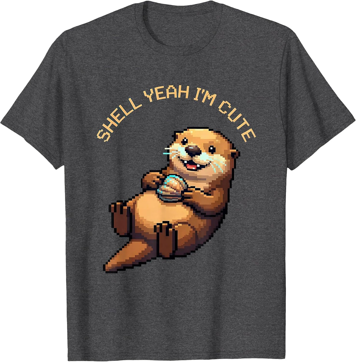 Men's Shell Yeah I'm Cute Sea Otter Design T-Shirt - Dark Heather Grey