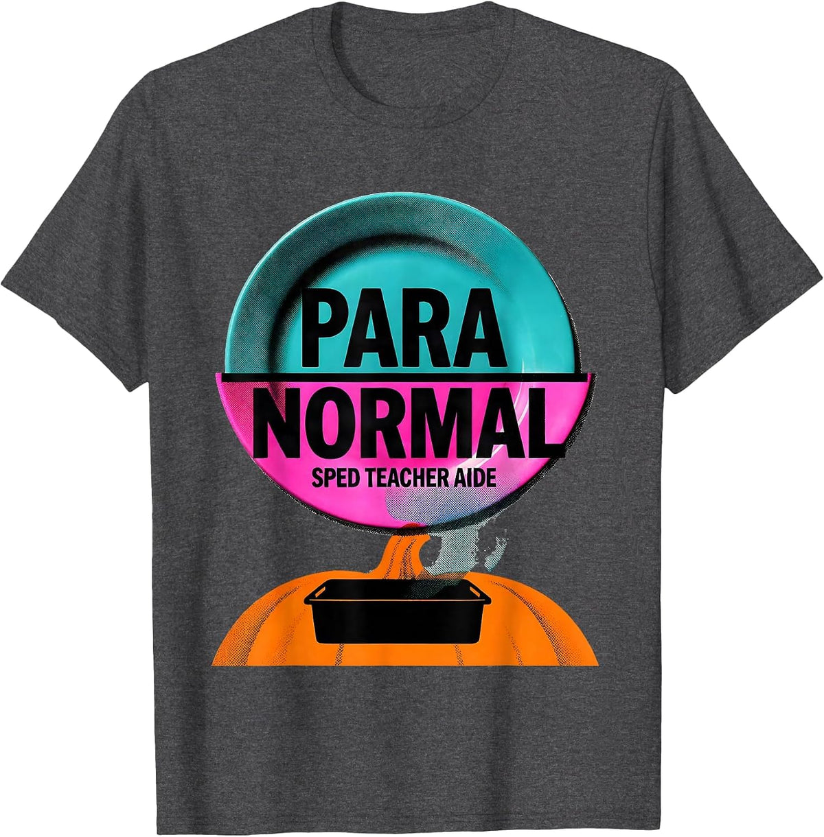 Para Normal SPED Teacher Aide Ghost Risograph Halloween T-Shirt - Dark Heather Grey