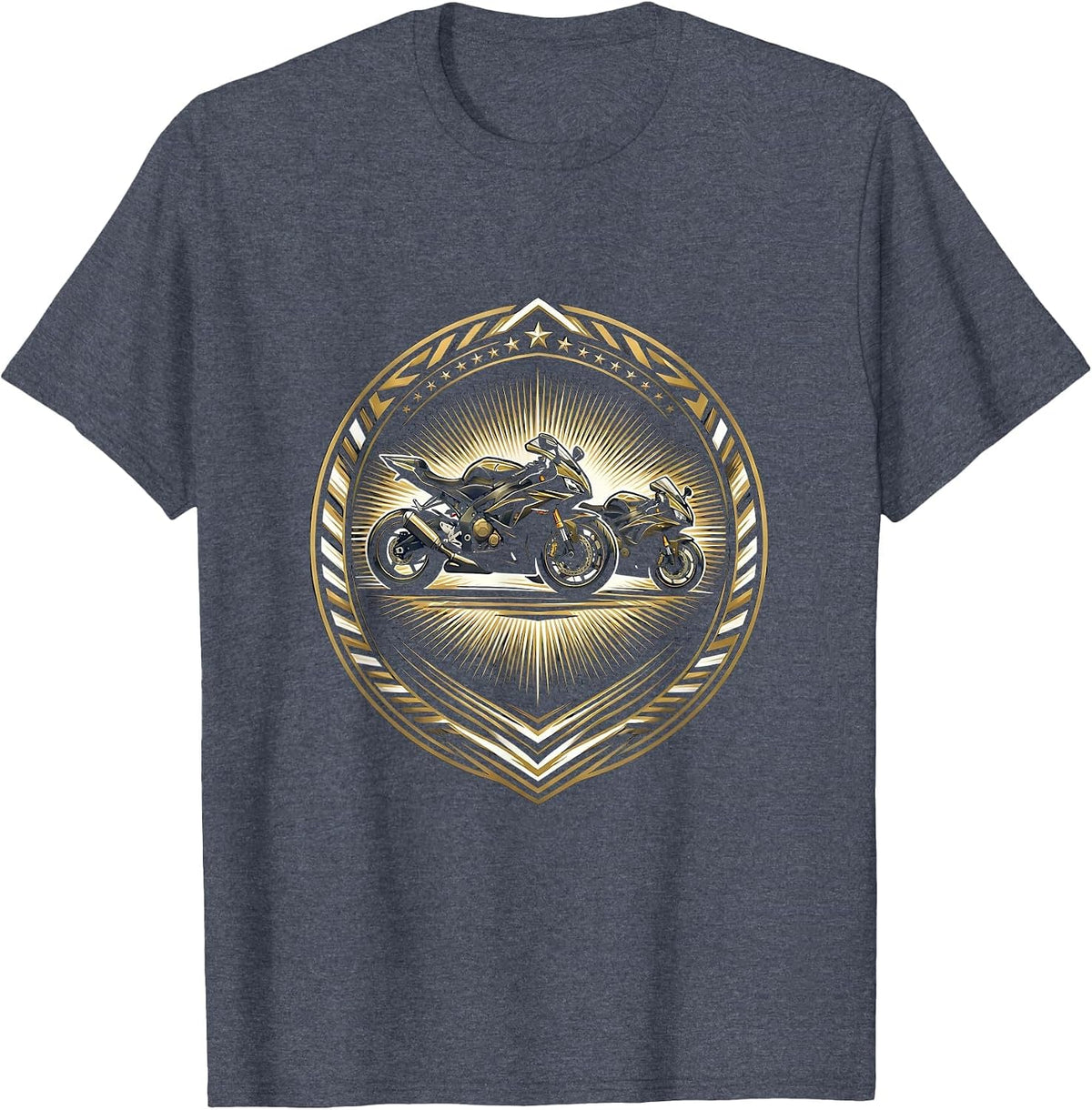 Dad and Son Matching Motorcycles Riding Duo T-Shirt - Heather Blue