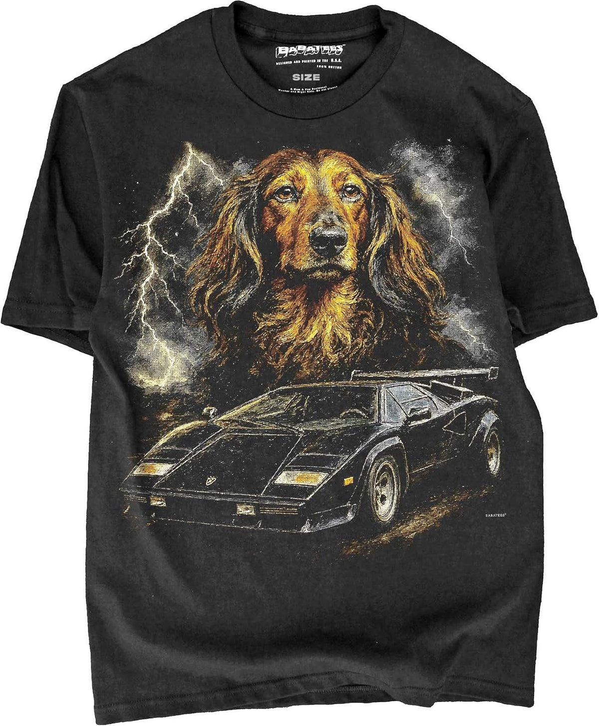 BABATEES Longhaired Dachshund - U.S.A. Brand Cotton Black Tshirt - Longhaired Dachshund 11h