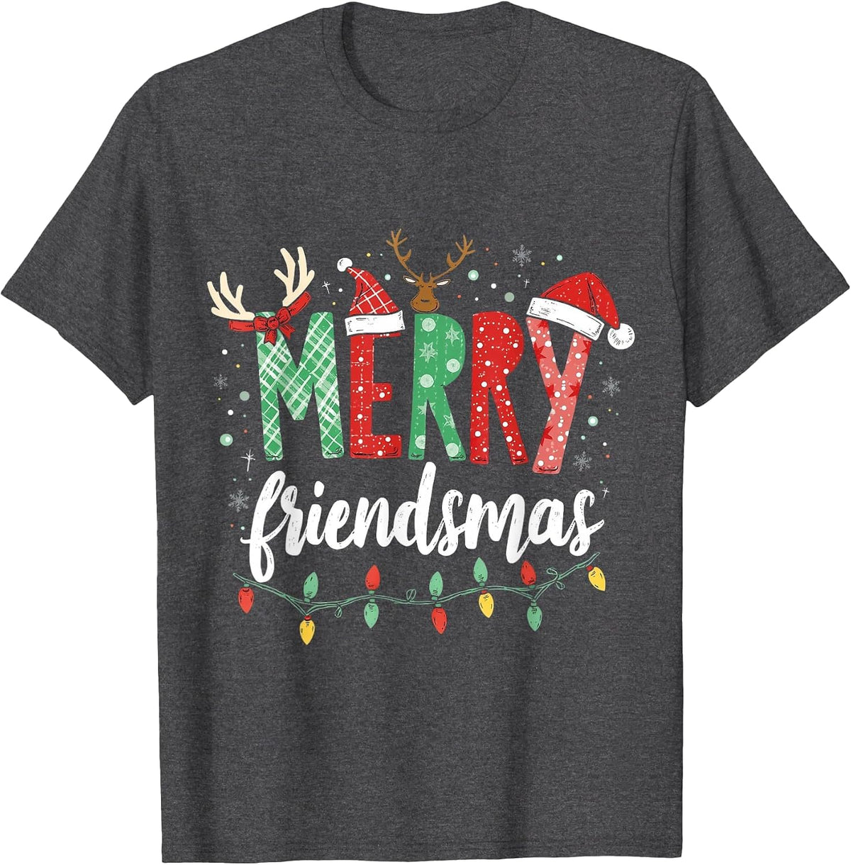 Merry Friendsmas Holiday Friends Gathering T-Shirt - Dark Heather Grey
