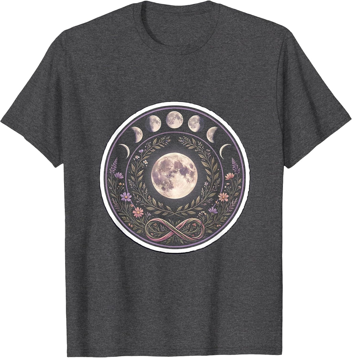 Men's Autism Awareness Moon Phase Floral Wreath Design T-Shirt - Dark Heather Grey