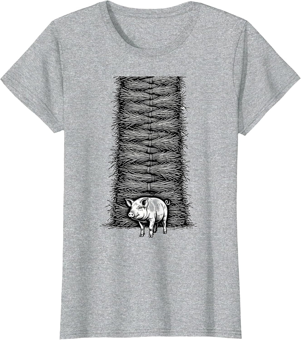 Hay Wisp Stack Pig Lover Farm Animal Humor T-Shirt - Heather Grey