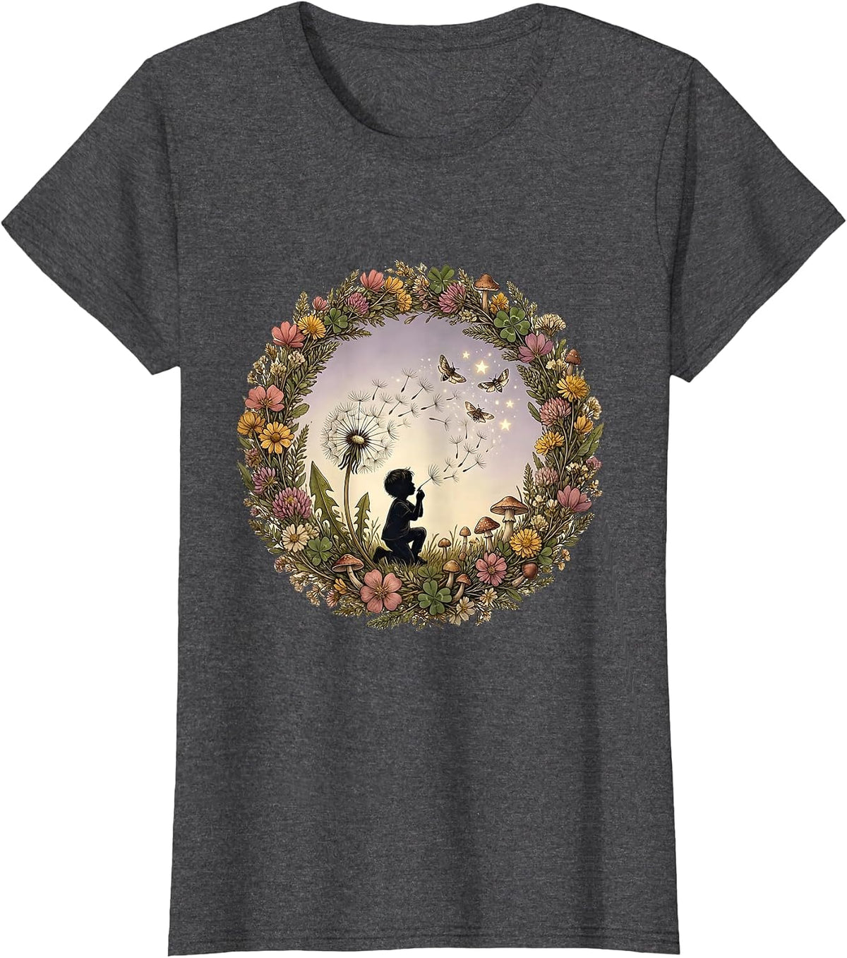 Women's Autism Awareness Child Dandelion Rainbow Graphic T-Shirt - Dark Heather Grey