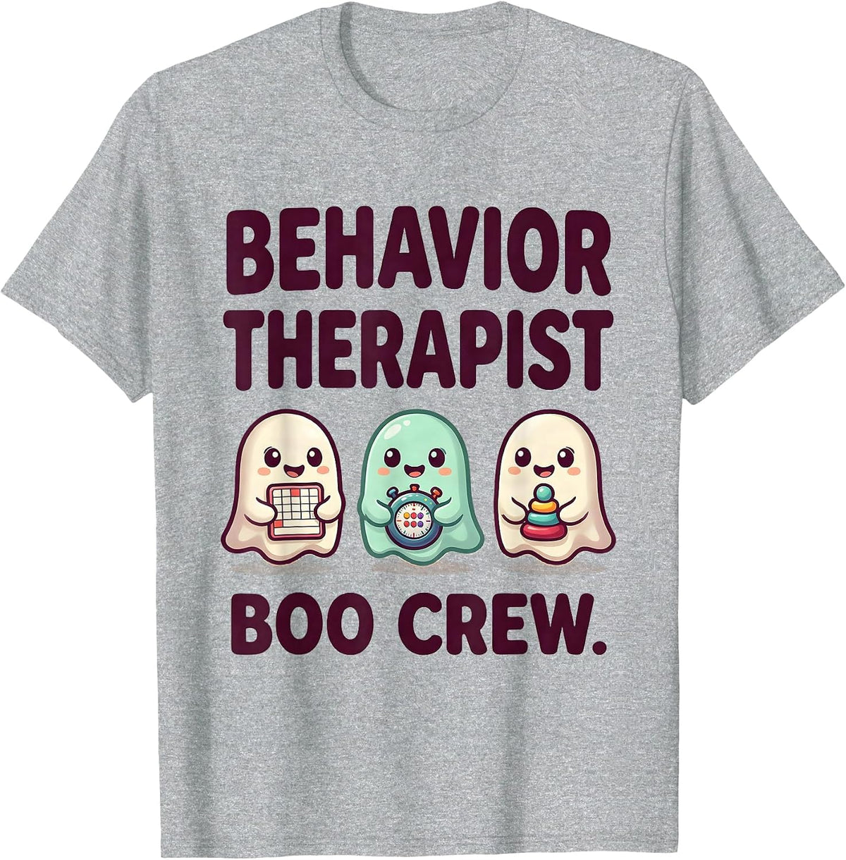 Men's Behavior Therapist Boo Crew Cute Kawaii Ghost Halloween T-Shirt - Heather Grey