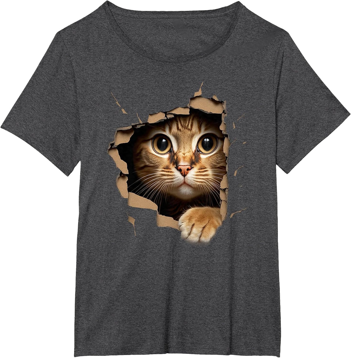 Cute Kitten Looks from Torn Fabric - Cats T-Shirt - Dark Heather Grey