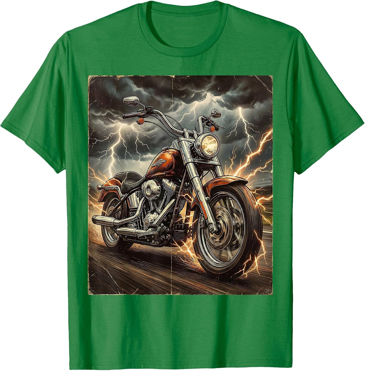 Men's Motorcycle Lightning Storm Freedom Rider Graphic T-Shirt - Kelly Green
