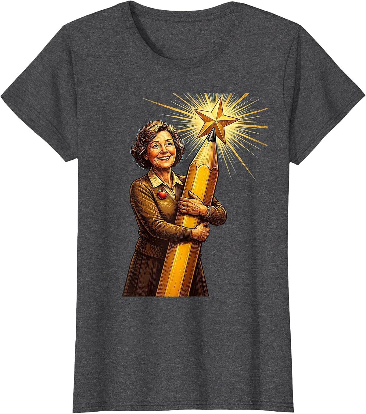 Women's SPED Teacher Holding Giant Pencil with Star T-Shirt - Dark Heather Grey