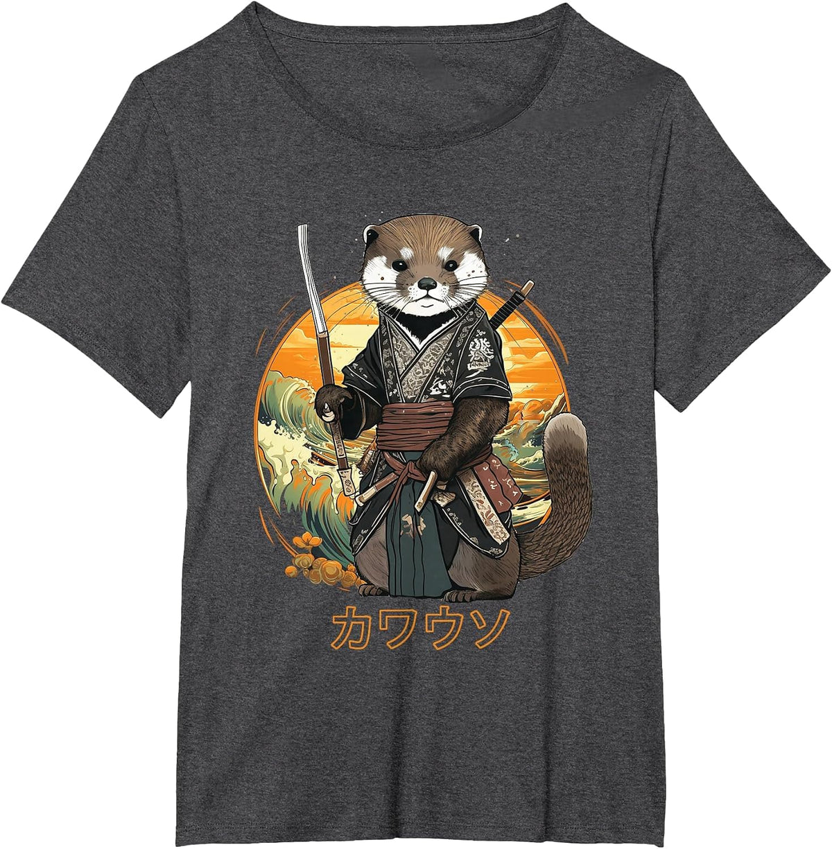 Samurai Otter Japan Animal Japanese Ninja Sea Otter Lover T-Shirt - Dark Heather Grey