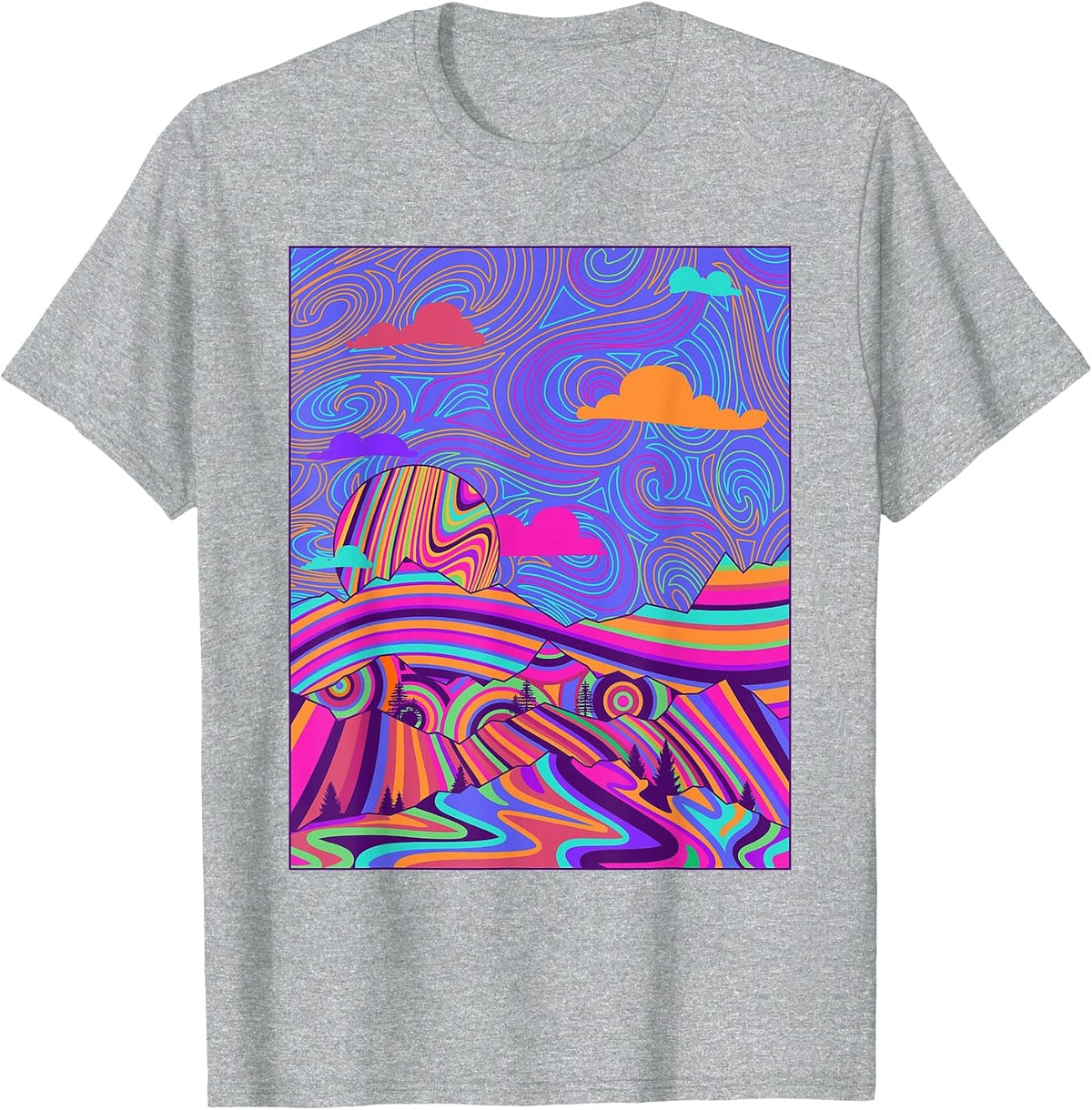 Psychedelic Trippy Mountain Funny Hippie Nature Lover Outfit T-Shirt - Heather Grey