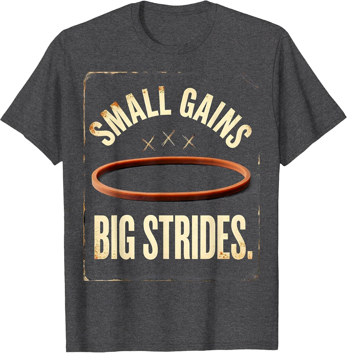 Men's Small Gains Big Strides Vintage Physical Therapy PT Humor T-Shirt - Dark Heather Grey