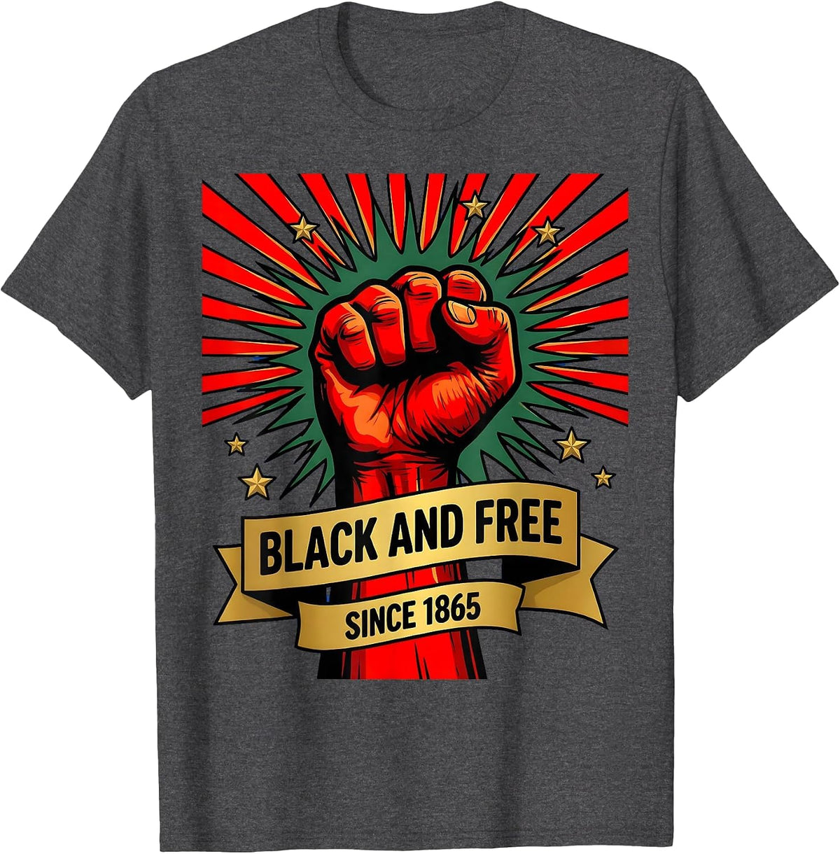 Black and Free Since 1865 Juneteenth Design T-Shirt - Dark Heather Grey