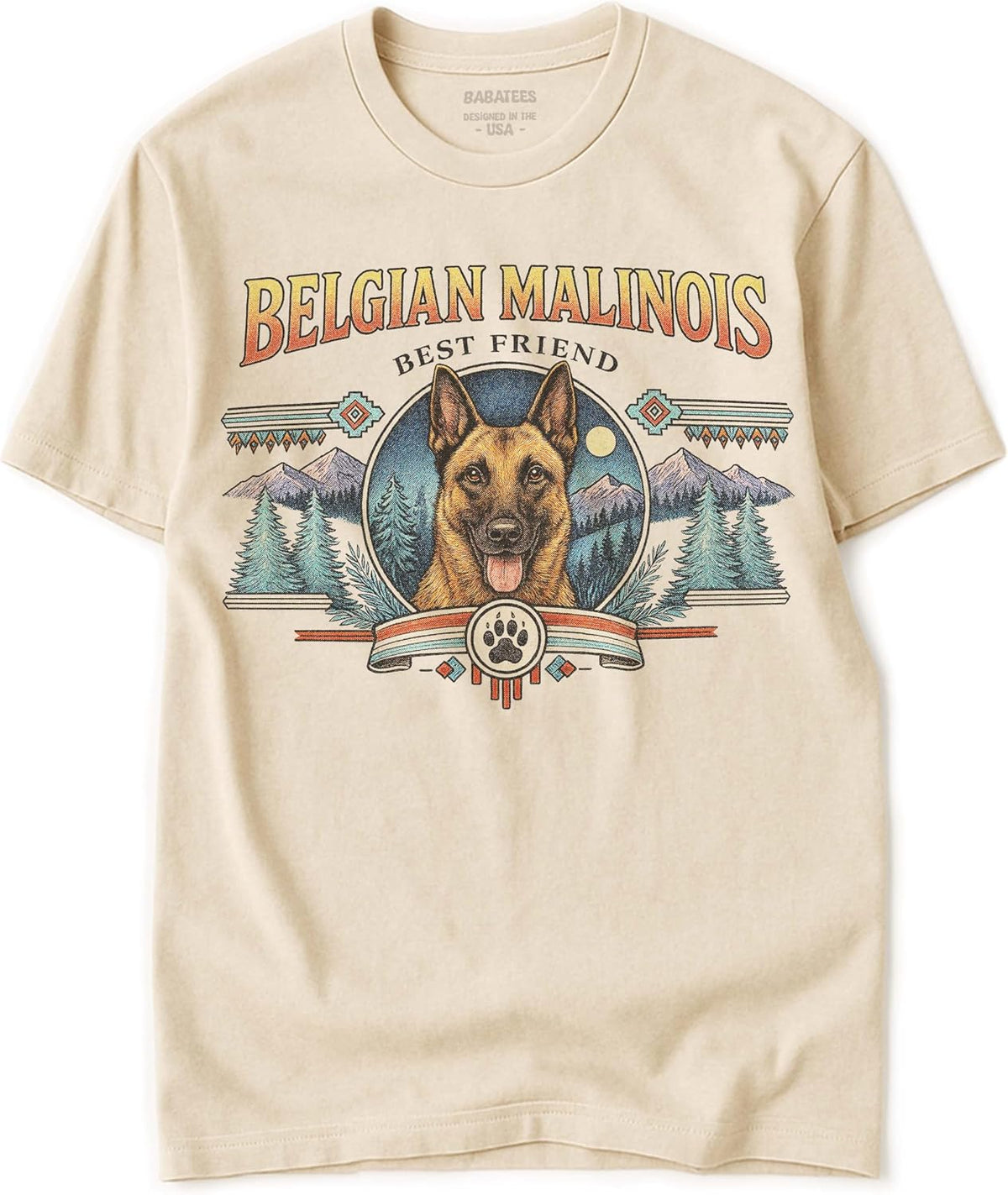 Dog Art Tshirt for Men & Women - Wilderness Artwork - 100% Natural, Raw, Undyed, Heavyweight Cotton - Belgian Malinois
