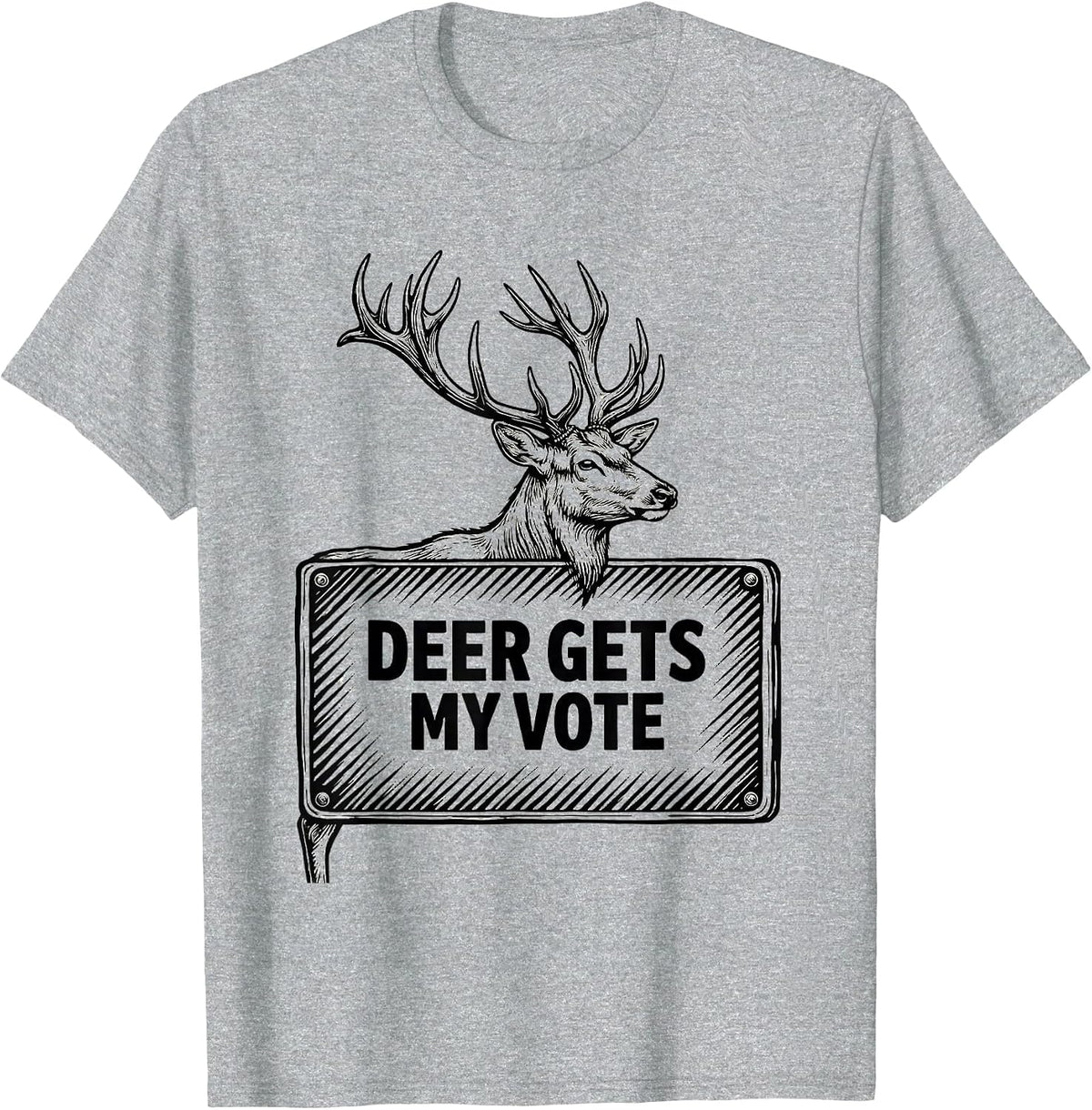 Men's Deer Gets My Vote Funny Outdoor Deer Hunting Camo Humor T-Shirt - Heather Grey
