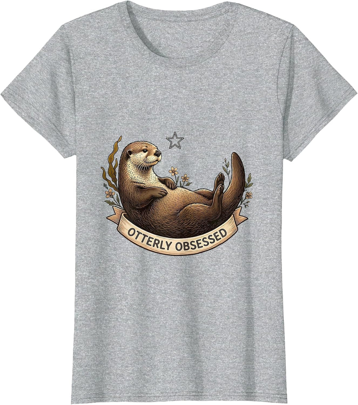 Otterly Obsessed Sea Otter Lover Design T-Shirt - Heather Grey