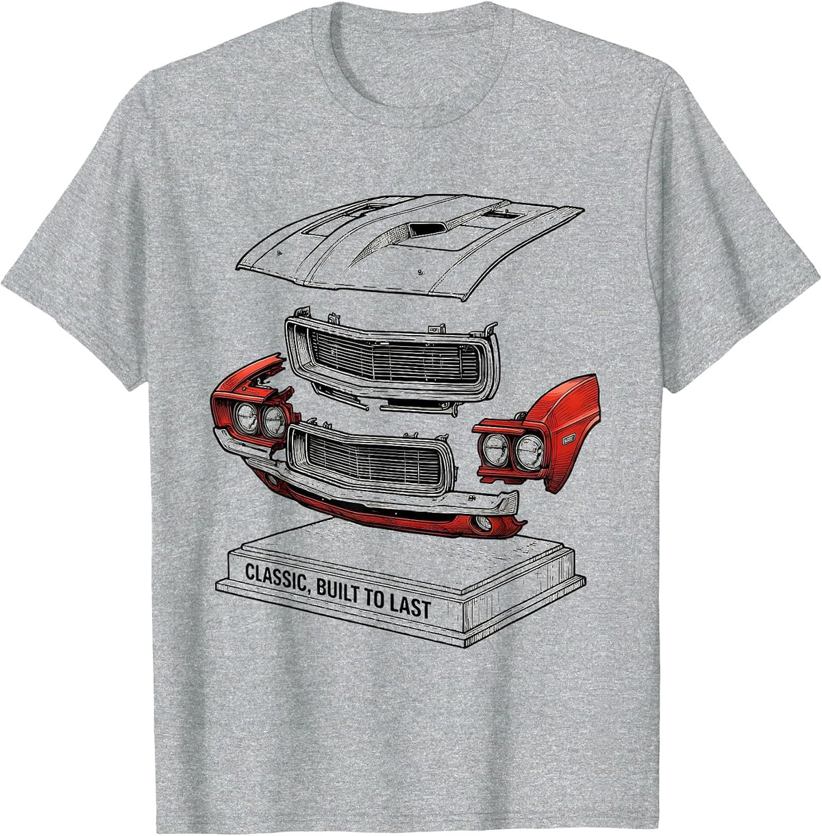 Men's Classic Built To Last Vintage Muscle Car Racing Enthusiast T-Shirt - Heather Grey