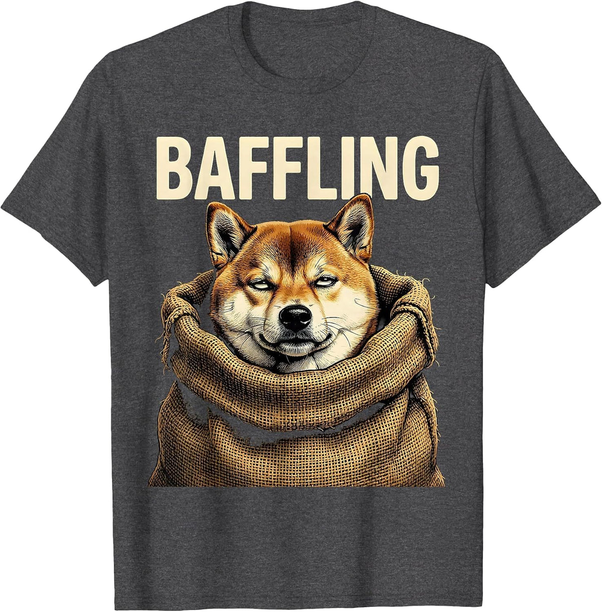 Men's Baffling Pop Art Shiba Inu Doge Meme Humor T-Shirt - Dark Heather Grey