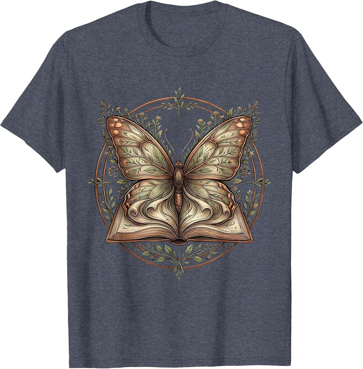 Special Education Open Book Butterfly Wings Design T-Shirt - Heather Blue